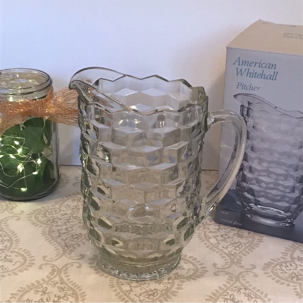 Vintage Indiana Glass American Whitehall Pitcher Clear Crystal Glass 51 oz.